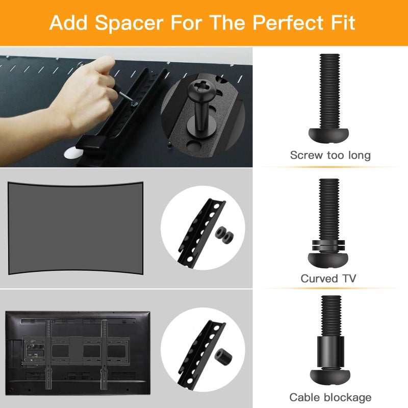 Perlegear طقم أدوات تثبيت التلفاز العالمي يناسب معظم التلفزيونات حتى 80 بوصة، براغي VESA M4، M5، M6، M8، فواصل وغسالات، يعمل مع معظم حوامل التلفاز/الشاشات، PGUHP2، أسود - Image 3